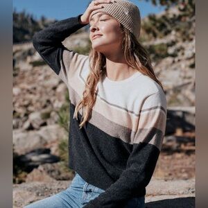 Marine Layer Harper Cashmere Sweater - Ivory/Charcoal - xs